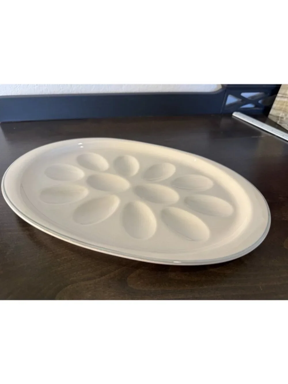 Vintage White Oval Deviled Egg Plate Holds 12 Eggs with Deviled Egg Fork